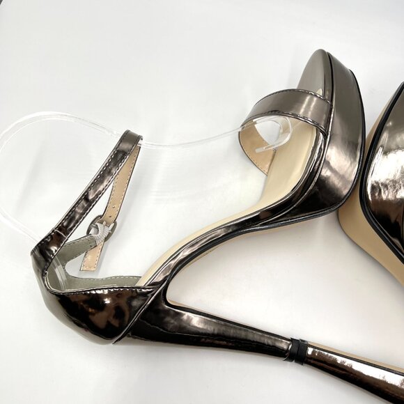 Touch Ups Womens 10M Metallic Silver Pewter Platform Dress Sandals Heels Shoes - Picture 8 of 16